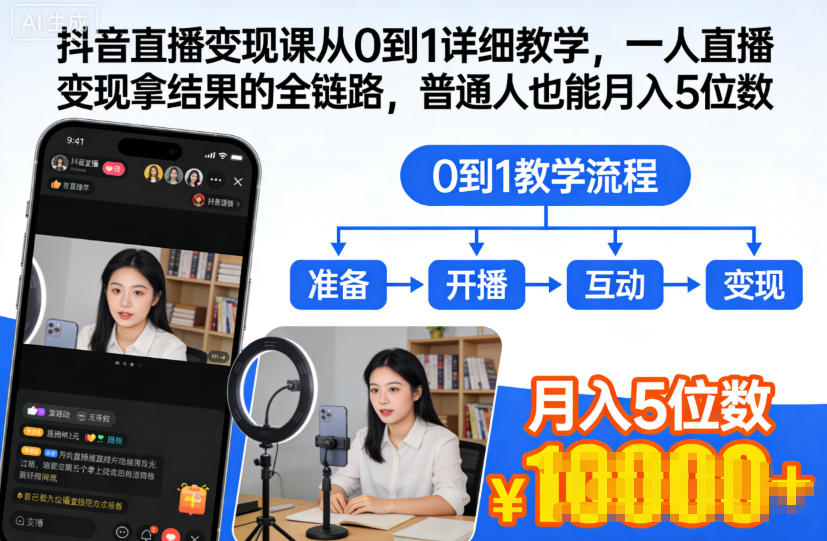 抖音直播变现课从0到1详细教学,一人直播变现拿结果的全链路,普通人也能月入5位数网创吧-网创项目资源站-副业项目-创业项目-搞钱项目网创吧