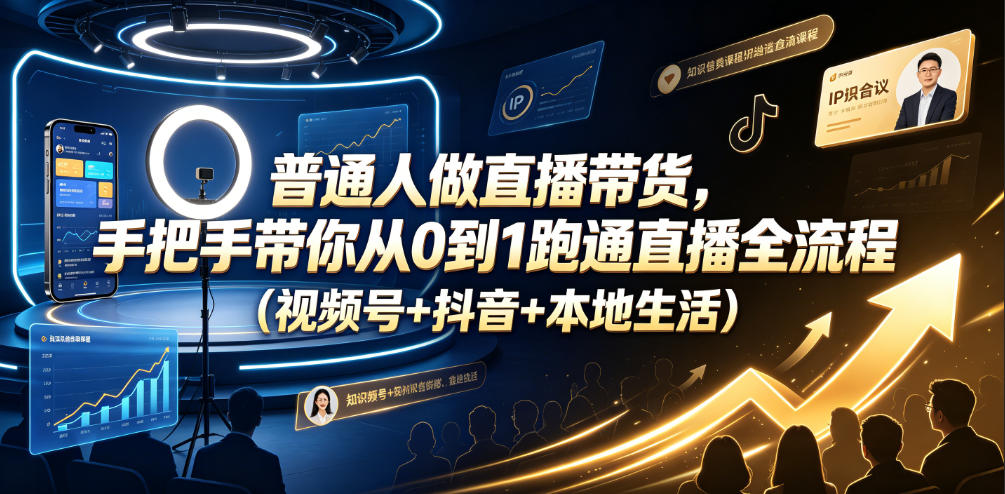 普通人做直播带货,手把手带你从0到1跑通直播全流程(视频号+抖音+本地生活)网创吧-网创项目资源站-副业项目-创业项目-搞钱项目网创吧