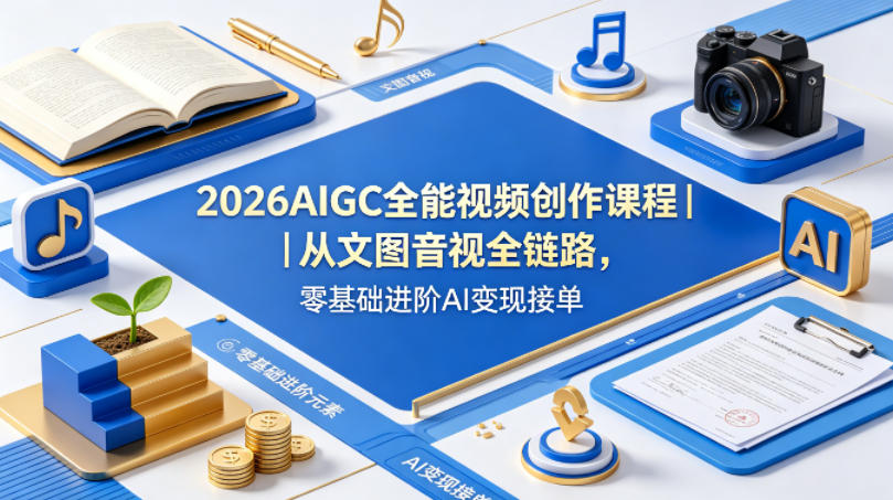 2026AIGC全能视频创作课程|从文图音视全链路,零基础进阶AI变现接单网创吧-网创项目资源站-副业项目-创业项目-搞钱项目网创吧