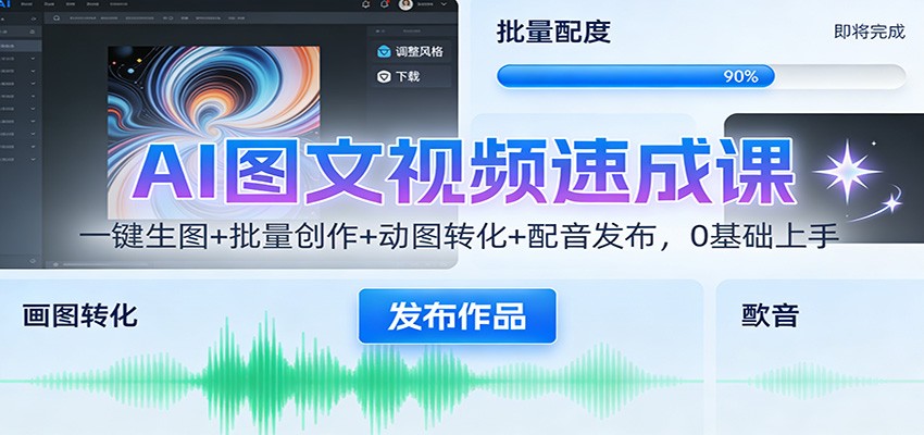 AI图文视频速成课：一键生图+批量创作+动图转化+配音发布，0基础上手网创吧-网创项目资源站-副业项目-创业项目-搞钱项目网创吧
