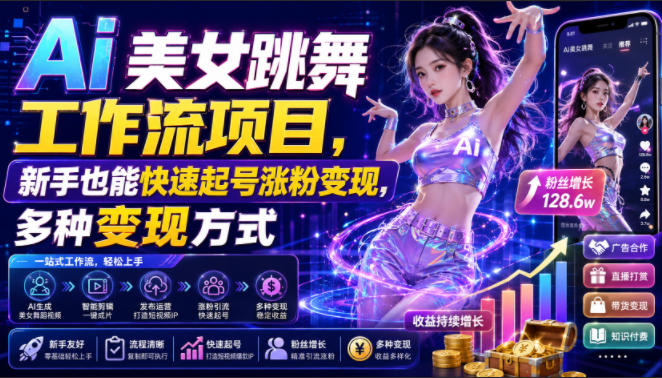 Ai美女跳舞工作流项目，新手也能快速起号涨粉变现，多种变现方式网创吧-网创项目资源站-副业项目-创业项目-搞钱项目网创吧