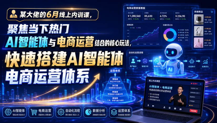 某大佬的6月线上内训课,聚焦当下热门AI智能体与电商运营结合的核心玩法,快速搭建AI智能体电商运营体系网创吧-网创项目资源站-副业项目-创业项目-搞钱项目网创吧