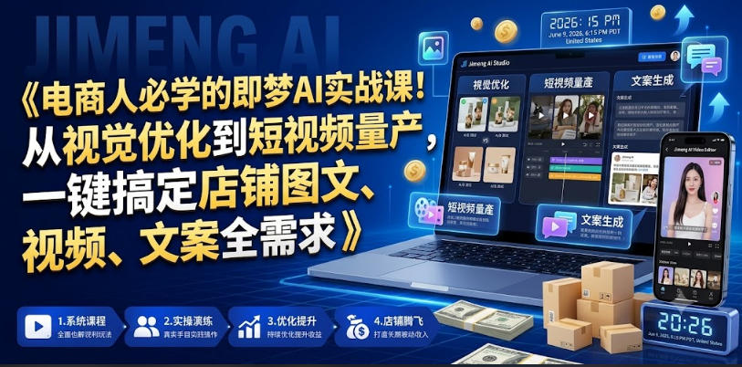 电商人必学的即梦AI实战课!从视觉优化到短视频量产,一键搞定店铺图文、视频、文案全需求网创吧-网创项目资源站-副业项目-创业项目-搞钱项目网创吧