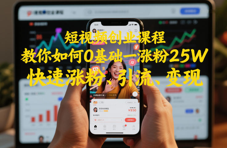 短视频创业课程,教你如何0基础一天涨粉25W,快速涨粉、引流、变现网创吧-网创项目资源站-副业项目-创业项目-搞钱项目网创吧