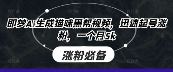 即梦AI生成猫咪黑帮视频，迅速起号涨粉，一个月5k网创吧-网创项目资源站-副业项目-创业项目-搞钱项目网创吧