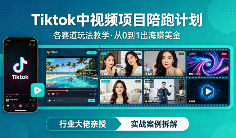 某大佬的Tiktok中视频项目陪跑,涵盖TK各个赛道玩法教学,从0到1出海賺美金网创吧-网创项目资源站-副业项目-创业项目-搞钱项目网创吧