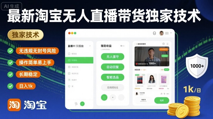 最新淘宝无人直播带货独家技术,无违规无封号风险,操作简单易上手,长期稳定日入1k【揭秘】网创吧-网创项目资源站-副业项目-创业项目-搞钱项目网创吧