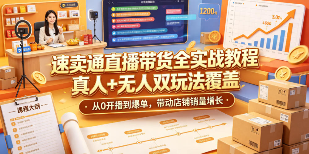 速卖通直播带货全实战教程,真人+无人双玩法覆盖,从0开播到爆单,带动店铺销量增长网创吧-网创项目资源站-副业项目-创业项目-搞钱项目网创吧