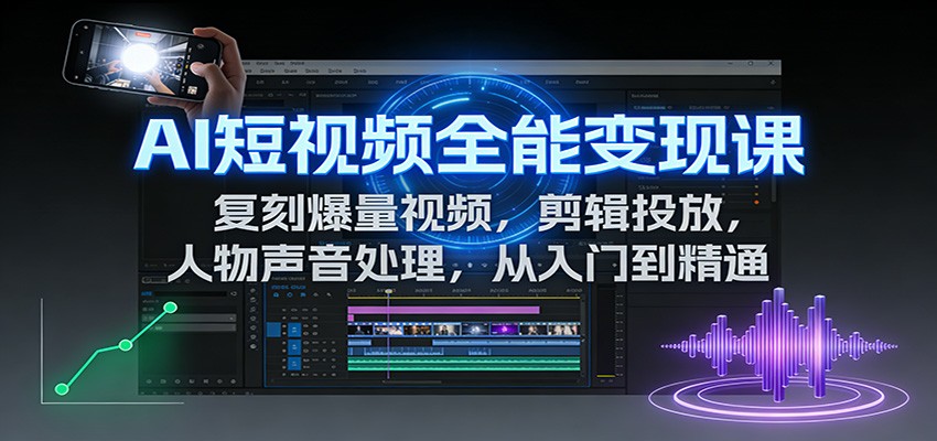 AI短视频全能变现课：复刻爆量视频，剪辑投放，人物声音处理，从入门到精通网创吧-网创项目资源站-副业项目-创业项目-搞钱项目网创吧
