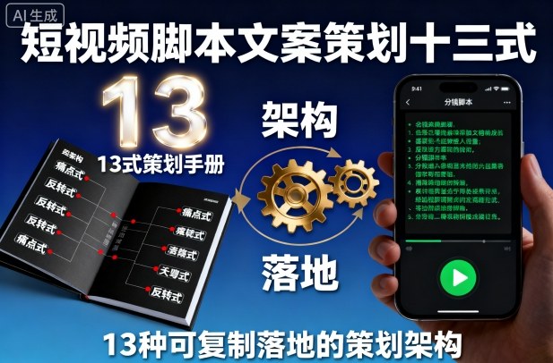 短视频脚本文案策划十三式，13种可复制落地的策划架构网创吧-网创项目资源站-副业项目-创业项目-搞钱项目网创吧