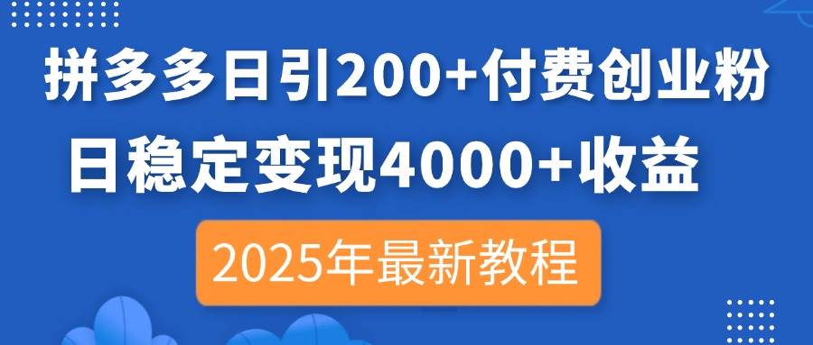 (14217期)拼多多日引200+付费创业粉,日稳定变现4000+收益,2025年最新教程网创吧-网创项目资源站-副业项目-创业项目-搞钱项目网创吧