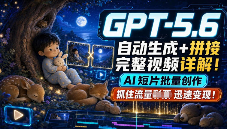 GPT-5.6自动生成+拼接完整视频详解,AI短片批量创作,抓住流量迅速变现!网创吧-网创项目资源站-副业项目-创业项目-搞钱项目网创吧