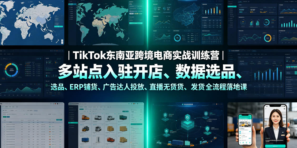 TikTok东南亚跨境电商实战训练营|多站点入驻开店、数据选品、ERP铺货、广告达人投放、直播无货源发货全流程落地课网创吧-网创项目资源站-副业项目-创业项目-搞钱项目网创吧
