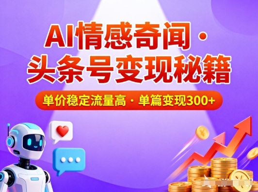 头条号做AI情感奇闻内容,单价稳定流量高,一篇变现3张网创吧-网创项目资源站-副业项目-创业项目-搞钱项目网创吧