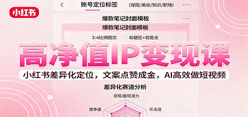 高净值IP变现课：小红书差异化定位，文案点赞成金， AI高效做短视频网创吧-网创项目资源站-副业项目-创业项目-搞钱项目网创吧