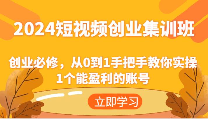 2024短视频创业集训班:创业必修,从0到1手把手教你实操1个能盈利的账号网创吧-网创项目资源站-副业项目-创业项目-搞钱项目网创吧