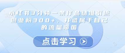 小红书3分钟一条作品精准引流创业粉300+,打造属于自己的流量帝国网创吧-网创项目资源站-副业项目-创业项目-搞钱项目网创吧