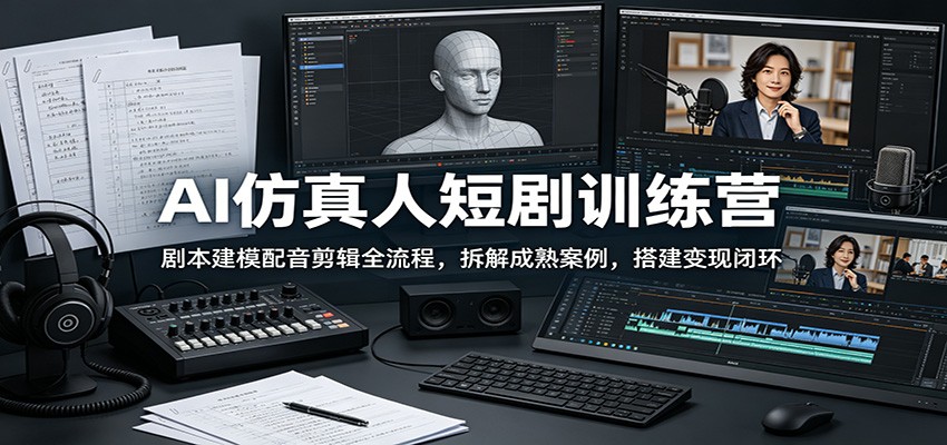 AI仿真人短剧训练营：剧本建模配音剪辑全流程，拆解成熟案例，搭建变现闭环网创吧-网创项目资源站-副业项目-创业项目-搞钱项目网创吧