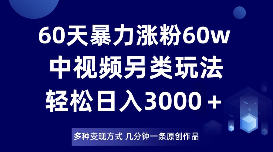 60天暴力涨粉60W，中视频另类玩法，日入3000＋，几分钟一条原创作品多种变现方式网创吧-网创项目资源站-副业项目-创业项目-搞钱项目网创吧
