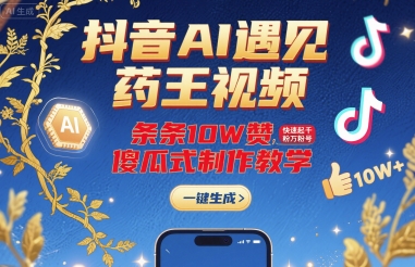 抖音AI遇见药王视频，条条10W赞，快速起千粉万粉号，傻瓜式制作教学网创吧-网创项目资源站-副业项目-创业项目-搞钱项目网创吧