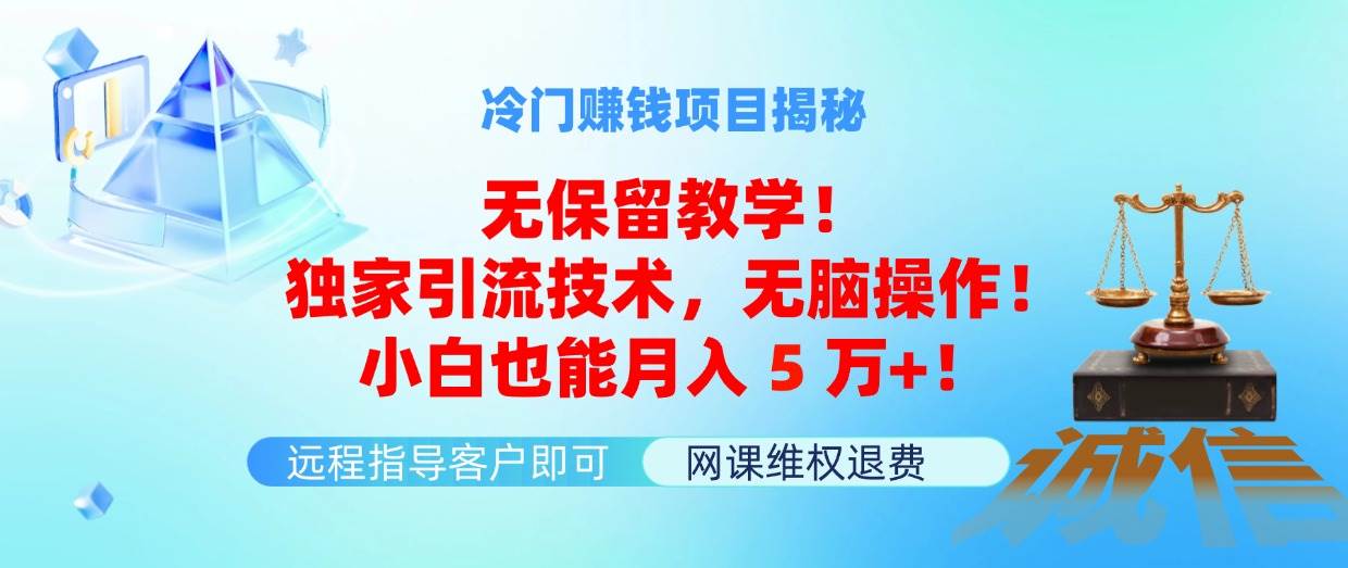 (11864期)冷门赚钱项目无保留教学!独家引流技术,无脑操作!小白也能月入5万+!网创吧-网创项目资源站-副业项目-创业项目-搞钱项目网创吧