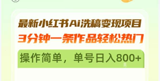 (13182期)最新小红书Ai洗稿变现项目 3分钟一条作品轻松热门 操作简单,单号日入800+网创吧-网创项目资源站-副业项目-创业项目-搞钱项目网创吧