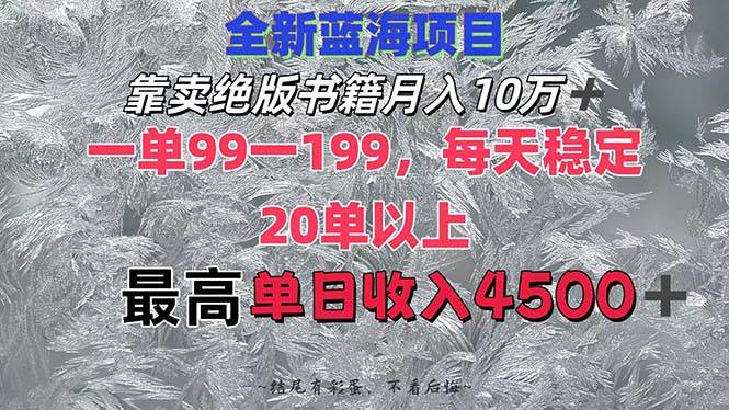 (12512期)靠卖绝版书籍月入10W+,一单99-199,一天平均20单以上,最高收益日入4500+网创吧-网创项目资源站-副业项目-创业项目-搞钱项目网创吧