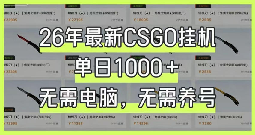 26年最新CSGO挂G系统,单日1000+,无需电脑,无需养号,0基础可上手【揭秘】网创吧-网创项目资源站-副业项目-创业项目-搞钱项目网创吧