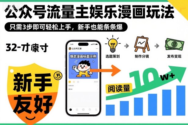公众号流量主娱乐漫画玩法,只需3步即可轻松上手,新手也能条条爆网创吧-网创项目资源站-副业项目-创业项目-搞钱项目网创吧
