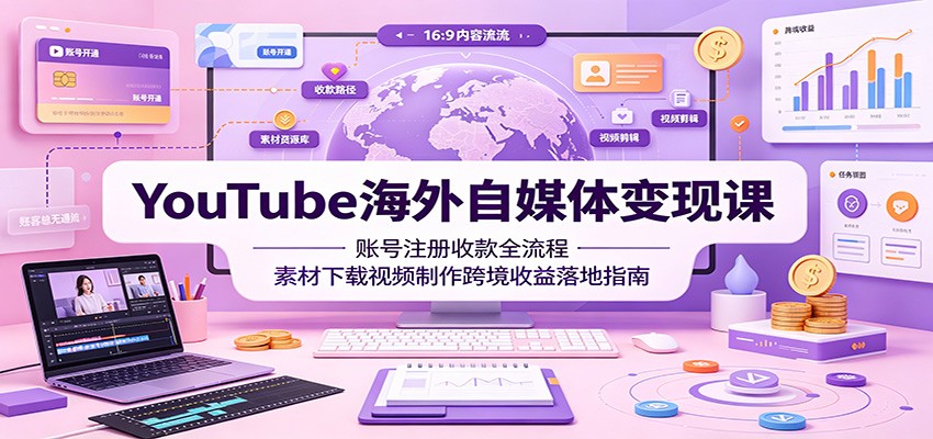 YouTube海外自媒体变现课:账号注册收款全流程,素材下载视频制作跨境收益落地指南网创吧-网创项目资源站-副业项目-创业项目-搞钱项目网创吧