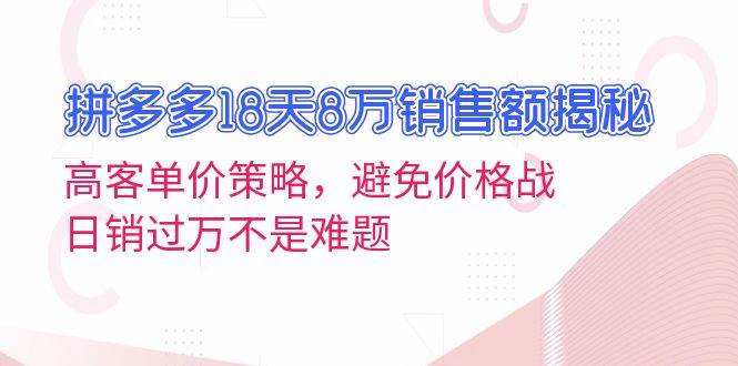 (13383期)拼多多18天8万销售额揭秘:高客单价策略,避免价格战,日销过万不是难题网创吧-网创项目资源站-副业项目-创业项目-搞钱项目网创吧