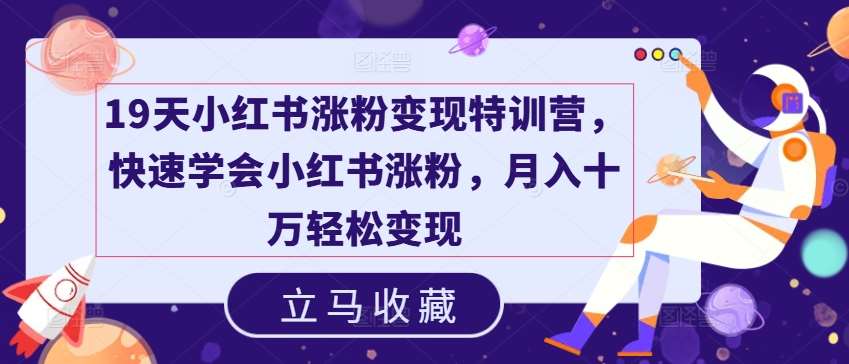 19天小红书涨粉变现特训营,快速学会小红书涨粉,月入十万轻松变现网创吧-网创项目资源站-副业项目-创业项目-搞钱项目网创吧