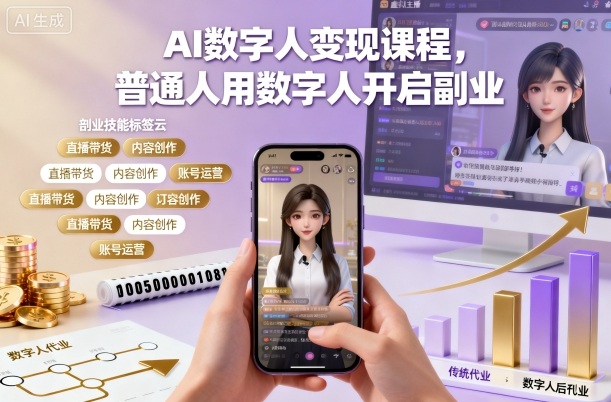AI数字人变现课程，普通人用数字人开启副业网创吧-网创项目资源站-副业项目-创业项目-搞钱项目网创吧