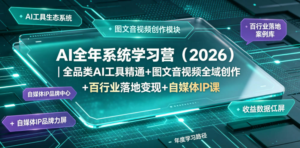 AI全年系统学习营(2026)|全品类AI工具精通+图文音视频全域创作+百行业落地变现+自媒体IP打造年度进阶大课网创吧-网创项目资源站-副业项目-创业项目-搞钱项目网创吧