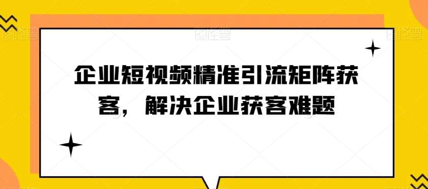企业短视频精准引流矩阵获客,解决企业获客难题网创吧-网创项目资源站-副业项目-创业项目-搞钱项目网创吧