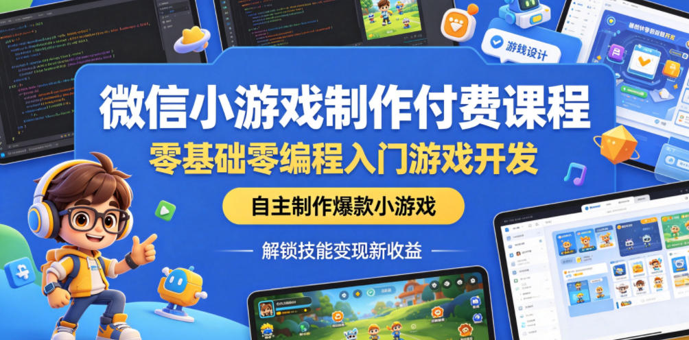 微信小游戏制作付费课程，零基础零编程入门游戏开发，自主制作爆款小游戏，解锁技能变现新收益网创吧-网创项目资源站-副业项目-创业项目-搞钱项目网创吧