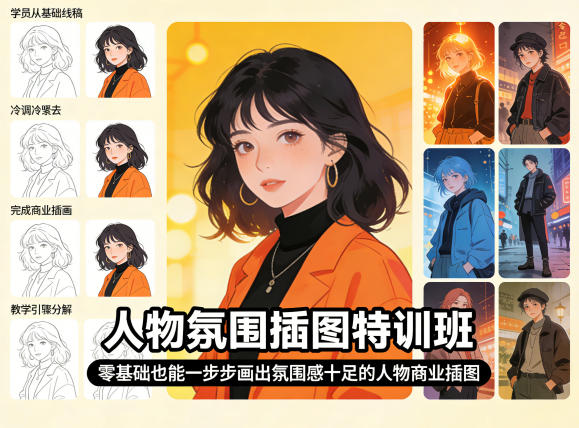 人物氛围插图特训班,零基础也能一步步画出氛围感十足的人物商业插图网创吧-网创项目资源站-副业项目-创业项目-搞钱项目网创吧