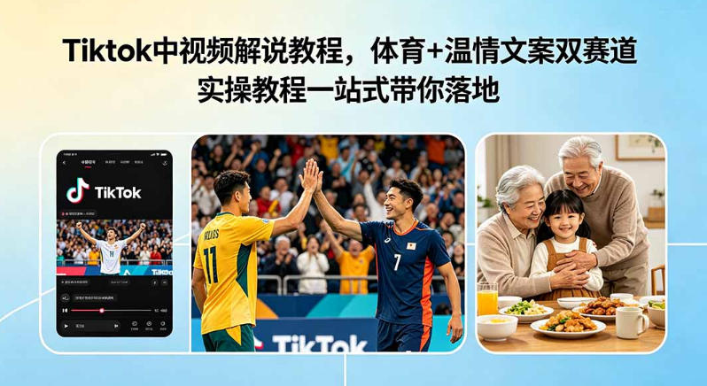 Tiktok中视频解说教程,体育+温情文案双赛道实操教程一站式带你落地,教你出海賺美刀网创吧-网创项目资源站-副业项目-创业项目-搞钱项目网创吧