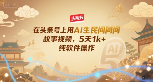 在头条号上用AI生民间故事视频,5天1k+,纯软件操作网创吧-网创项目资源站-副业项目-创业项目-搞钱项目网创吧