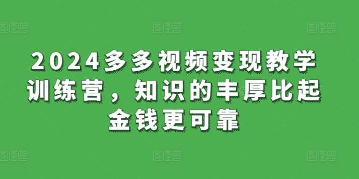2024多多视频变现教学训练营，知识的丰厚比起金钱更可靠网创吧-网创项目资源站-副业项目-创业项目-搞钱项目网创吧