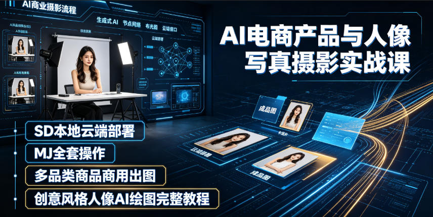 AI电商产品与人像写真摄影实战课|SD本地云端部署、MJ全套操作、多品类商品商用出图、创意风格人像AI绘图完整教程网创吧-网创项目资源站-副业项目-创业项目-搞钱项目网创吧