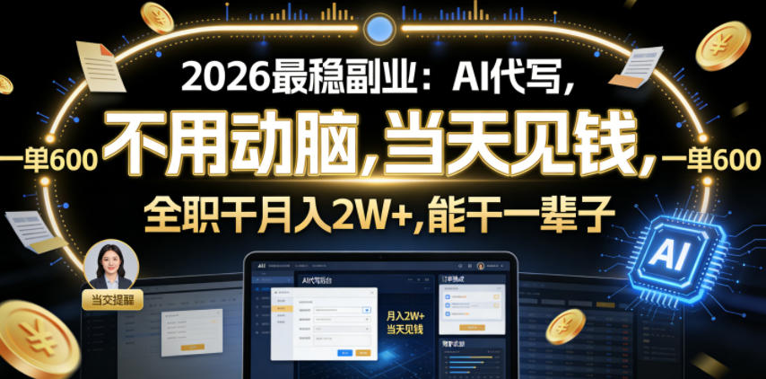2026最稳副业:AI代写,不用动脑,当天见钱,一单600,全职干月入2W+,能干一辈子【揭秘】网创吧-网创项目资源站-副业项目-创业项目-搞钱项目网创吧