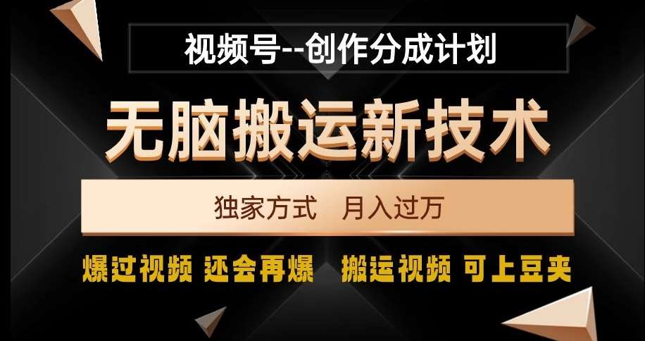 视频号无脑搬运新技术,破原创壕流量,独家方式,爆过视频,还会再爆【揭秘】网创吧-网创项目资源站-副业项目-创业项目-搞钱项目网创吧