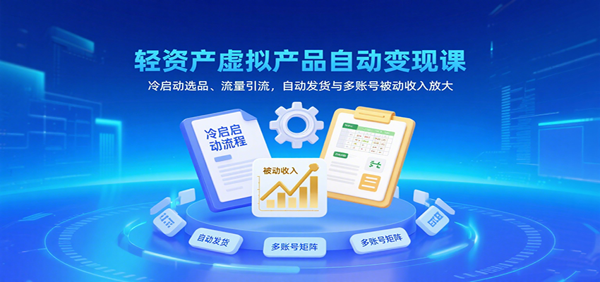 轻资产虚拟产品自动变现课，冷启动选品、流量引流，自动发货与多账号被动收入放大网创吧-网创项目资源站-副业项目-创业项目-搞钱项目网创吧