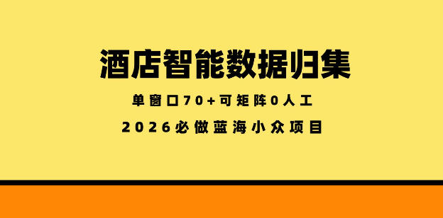 酒店智能数据归集,小众蓝海已经稳定半年之久,单窗口70+零成本矩阵开干【揭秘】网创吧-网创项目资源站-副业项目-创业项目-搞钱项目网创吧