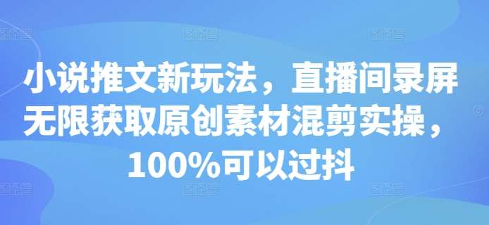 小说推文新玩法,直播间录屏无限获取原创素材混剪实操,100%可以过抖网创吧-网创项目资源站-副业项目-创业项目-搞钱项目网创吧