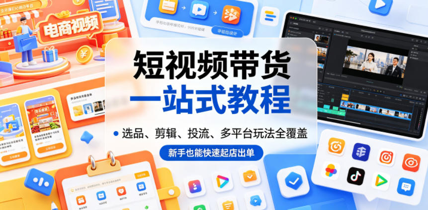 短视频带货一站式教程,选品、剪辑、投流、多平台玩法全覆盖,新手也能快速起店出单网创吧-网创项目资源站-副业项目-创业项目-搞钱项目网创吧