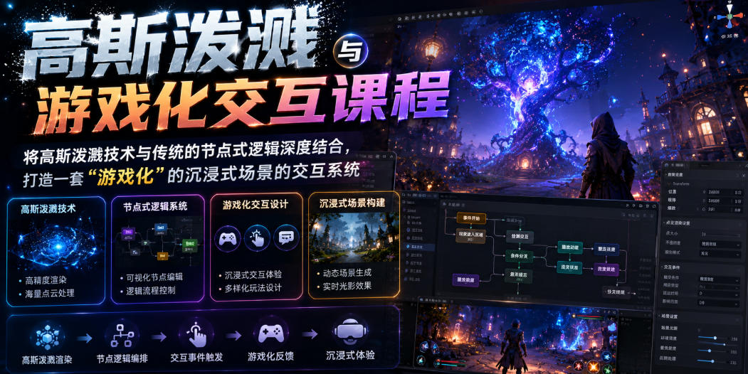 高斯泼溅与游戏化交互课程,将高斯泼溅技术与传统的节点式逻辑深度结合,打造一套“游戏化”的沉浸式场景的交互系统网创吧-网创项目资源站-副业项目-创业项目-搞钱项目网创吧