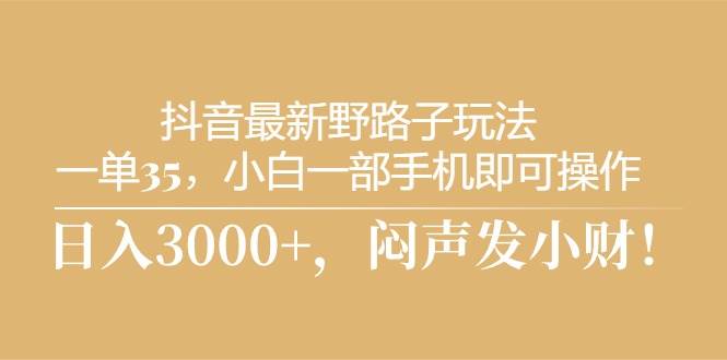 (10766期)抖音最新野路子玩法,一单35,小白一部手机即可操作,,日入3000+,闷...网创吧-网创项目资源站-副业项目-创业项目-搞钱项目网创吧