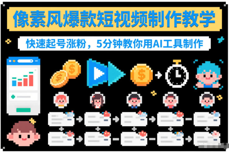 像素风爆款短视频制作教学,快速起号涨粉,5分钟教你用AI工具制作网创吧-网创项目资源站-副业项目-创业项目-搞钱项目网创吧